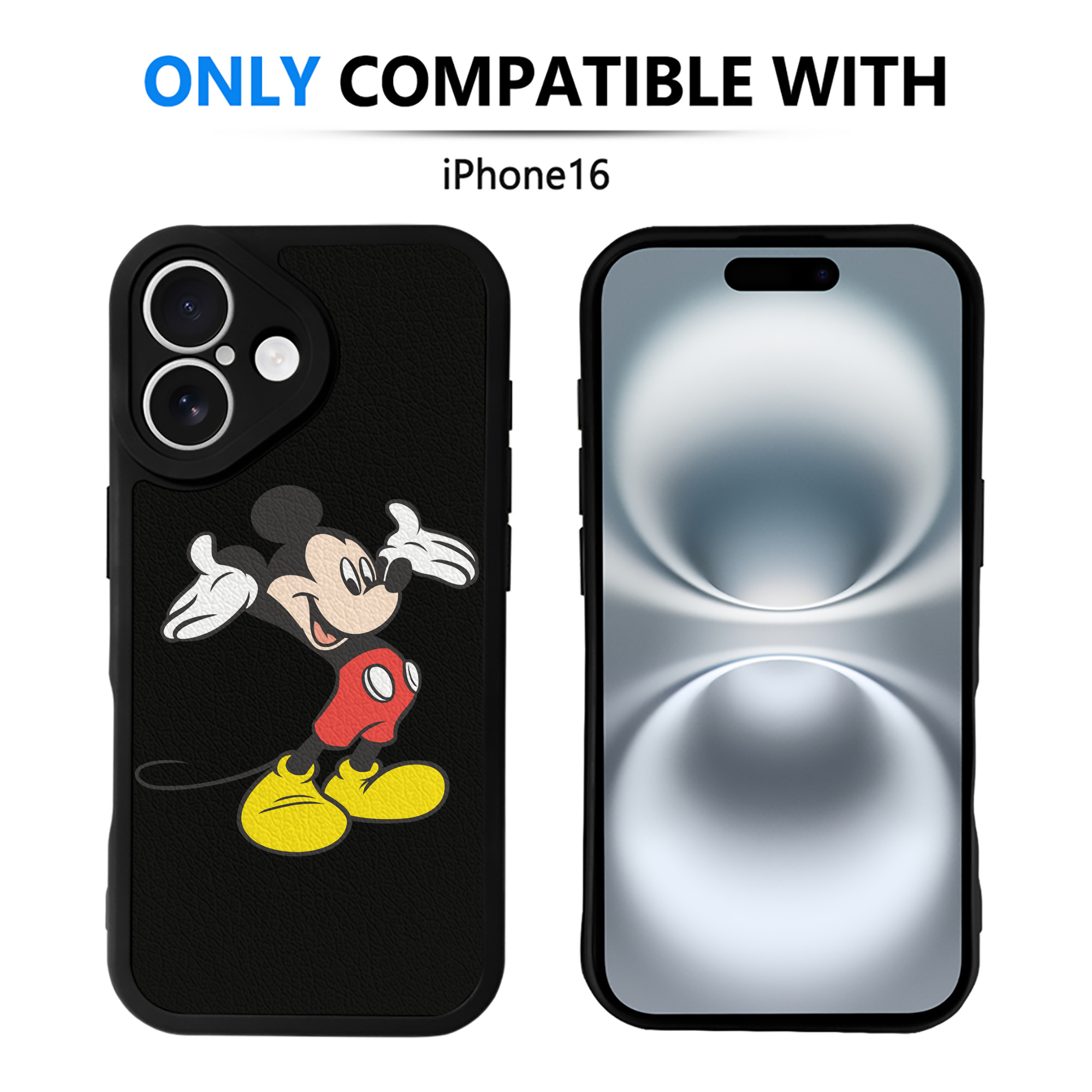 （画像用） ミッキーマウス Mickey Mouse 【iPhone 16シリーズ対応】シリコンスマホケース（レザー調） 材質：シリコン
